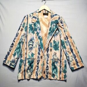 VTG Toni Garment C.C. Magic Blazer Womens Large Floral Art Jacket 90s USA Boho